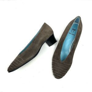 THIERRY RABOTIN Taupe Suede Ruched Front Pumps EUR 37 US 6,5